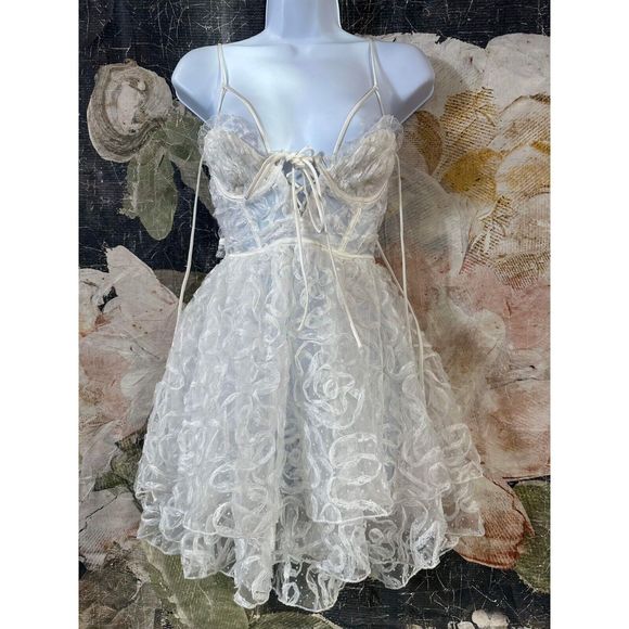 New For Love & Lemons Tatiana Lace Sheer Mini Dress Xtra Small - Picture 6 of 9